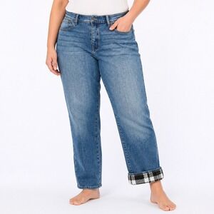 Eddie Bauer Fleece Lined Jeans Womens 14 Boyfriend Relaxed Warm NWT Black White